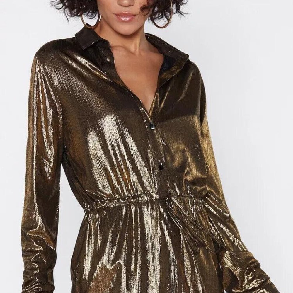 Billie Jean Gold Metallic Slick Dress Nasty Gal